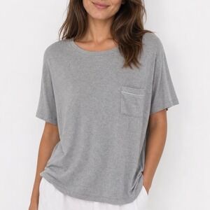 State of Day Intimates Women Gray Modal Blend Pocket Lounge Tee Shirt Size M